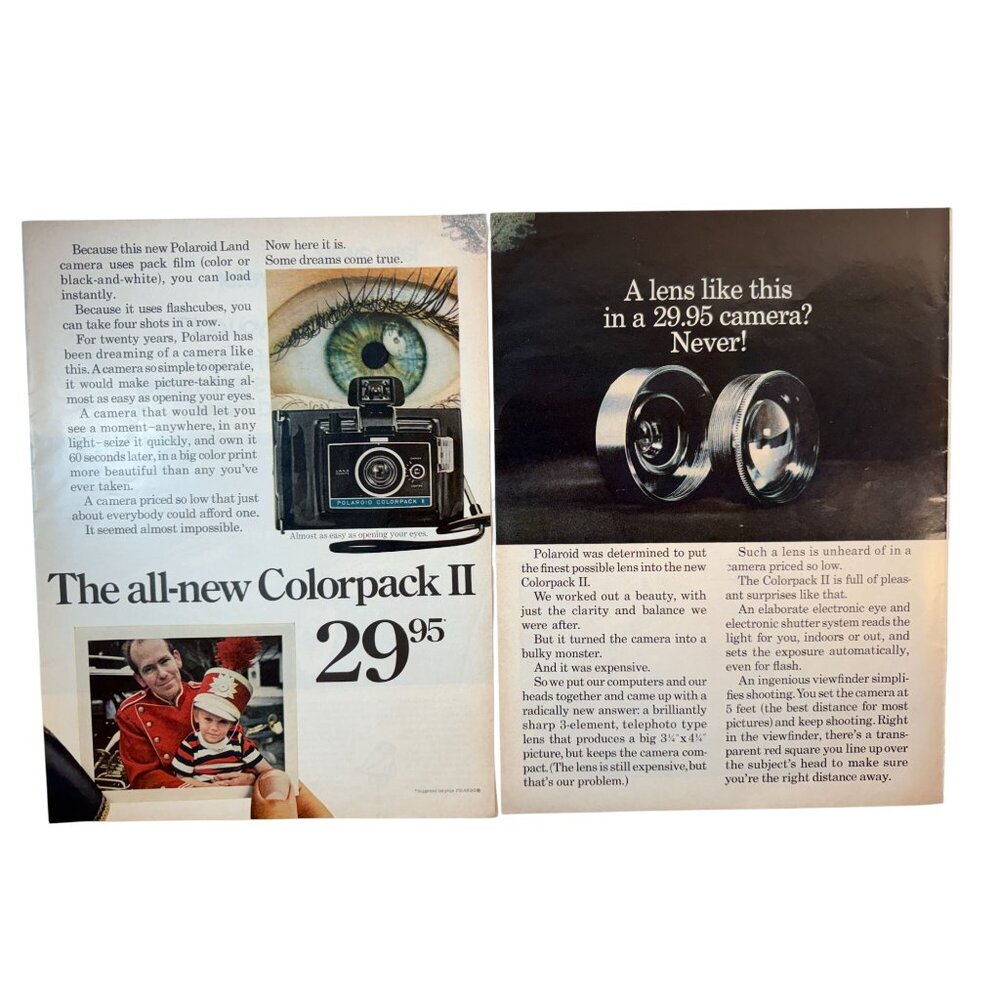 Vintage 1969 Polaroid Land Camera Photography 2 Page Cut Advertisement Print Ad